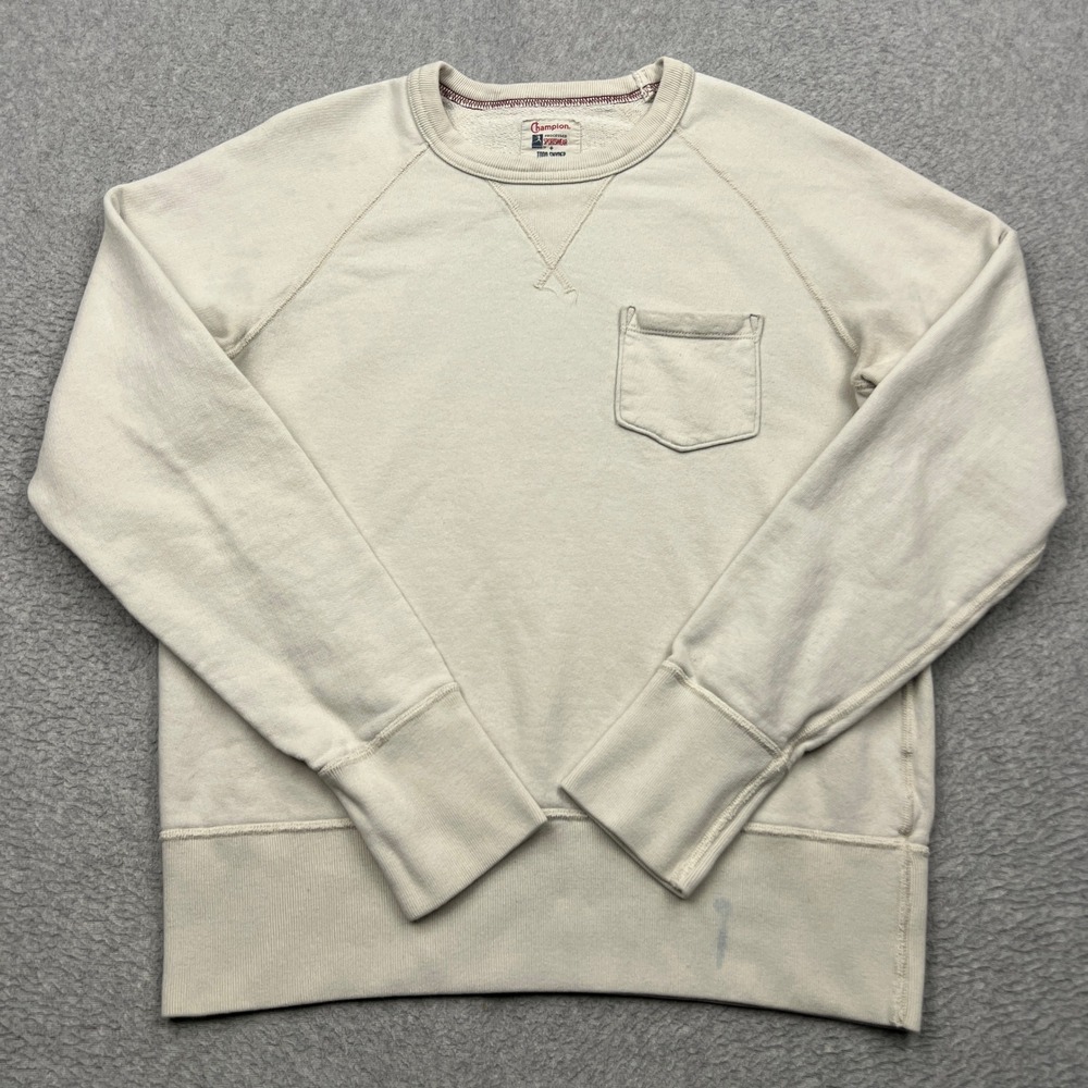Champion x Todd Snyder Pocket Sweatshirt Men's Small Cream Blank Crew Pullover